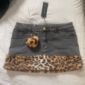 Dolls Kill Gray Skirt with Leopard Trim